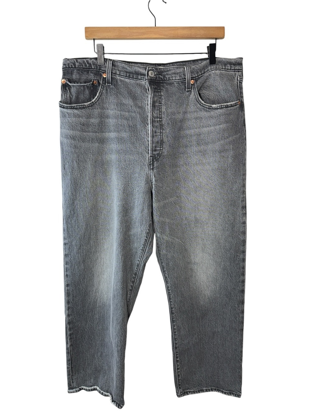 Levi’s Ribcage Straight Ankle Jeans Button Fly Size 34/18 Well Worn Black - Picture 4 of 16